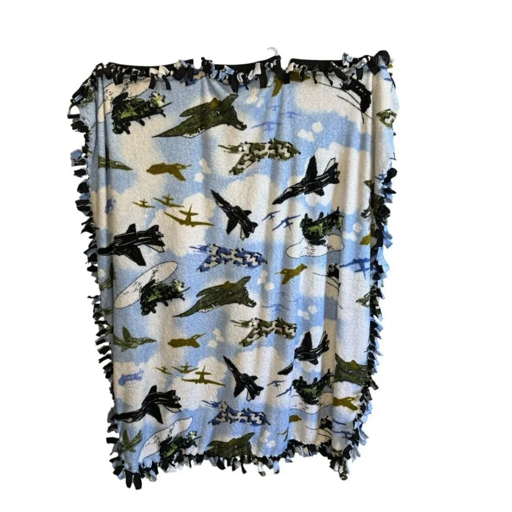 Handmade Fleece Tie Blanket ~ Military Jets Army Air Force Throw 47
